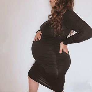 Maternity Black Midi dress turtle neck long sleeve